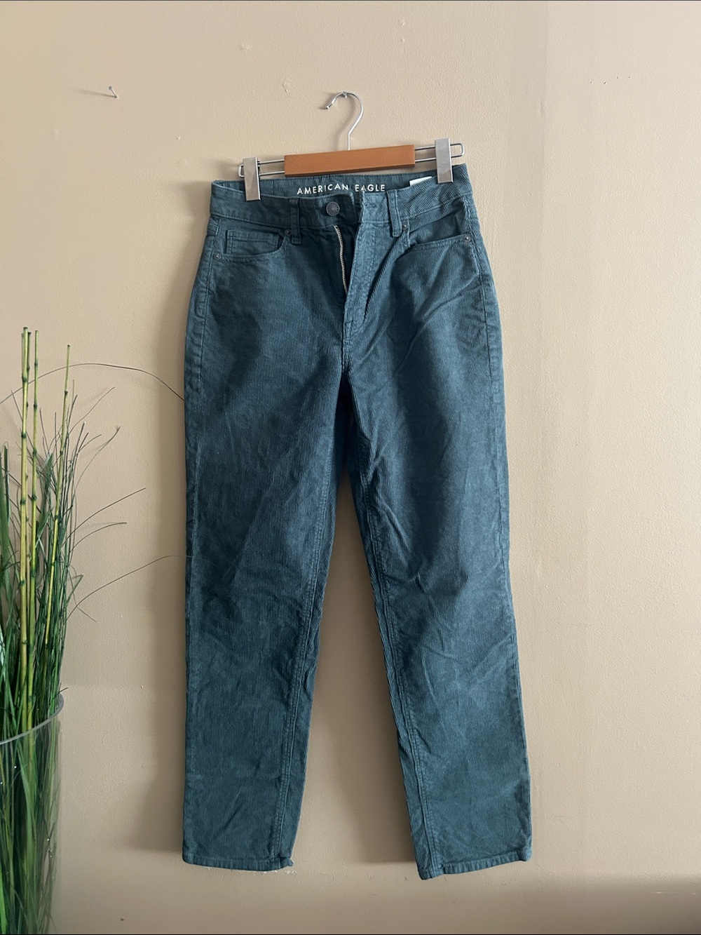 American Age Forest Green Corduroy High-Rise Pants